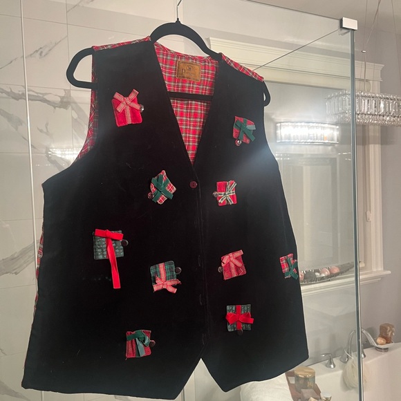 Vintage 🎁black, velvet Christmas🎁 vest size🎁 large🎄🎁 - Picture 11 of 17